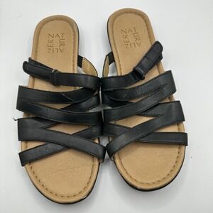 Naturalizer Winda Black Leather Strappy Comfort Flat Sandals Women US 7.5
